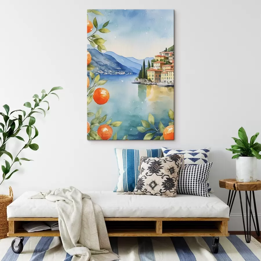  Schilderijen Aquarel van een stad aan de rand van het water s38402