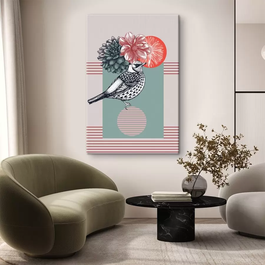  Peintures Un oiseau avec des fleurs sur la tête s38442