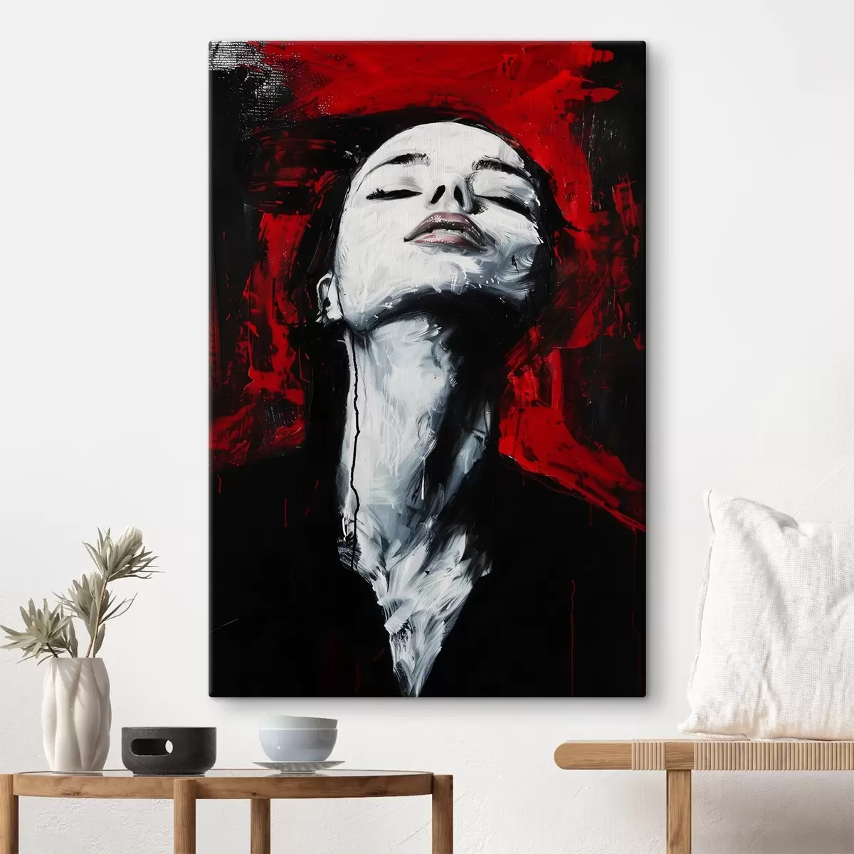  Peintures Peinture d'une femme aux yeux fermés avec le musée Andy Warhol en arrière-plan. s38557