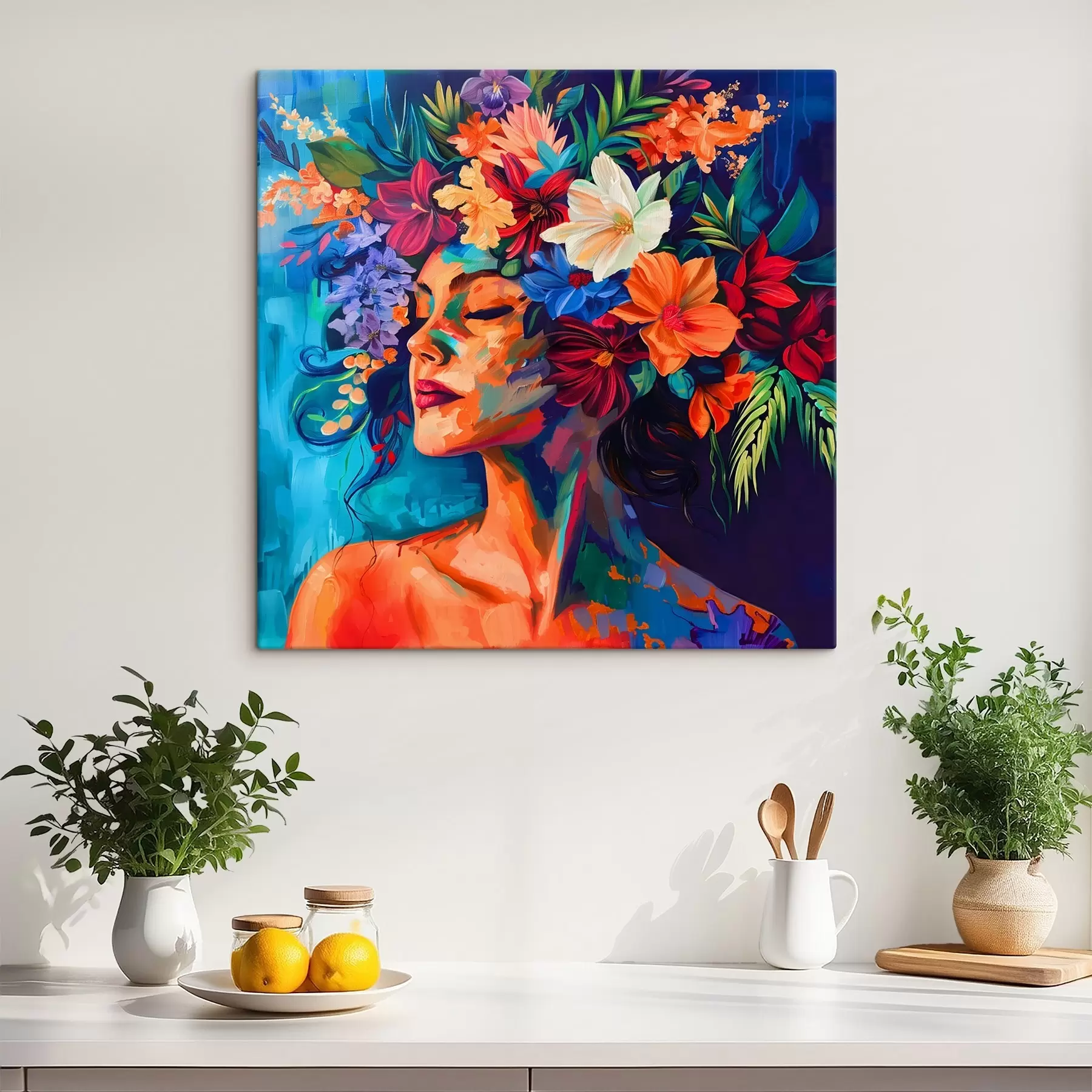 Fotobehang Schilderij van een vrouw met bloemen in haar haar s38574