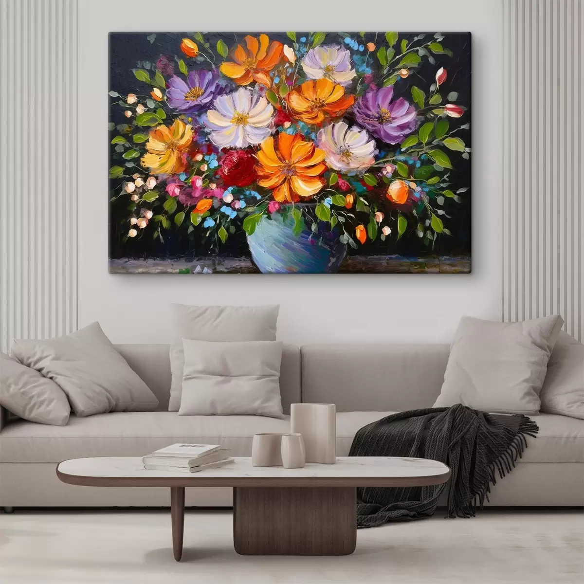  Schilderijen Schilderij van bloemen in een blauwe vaas s38658