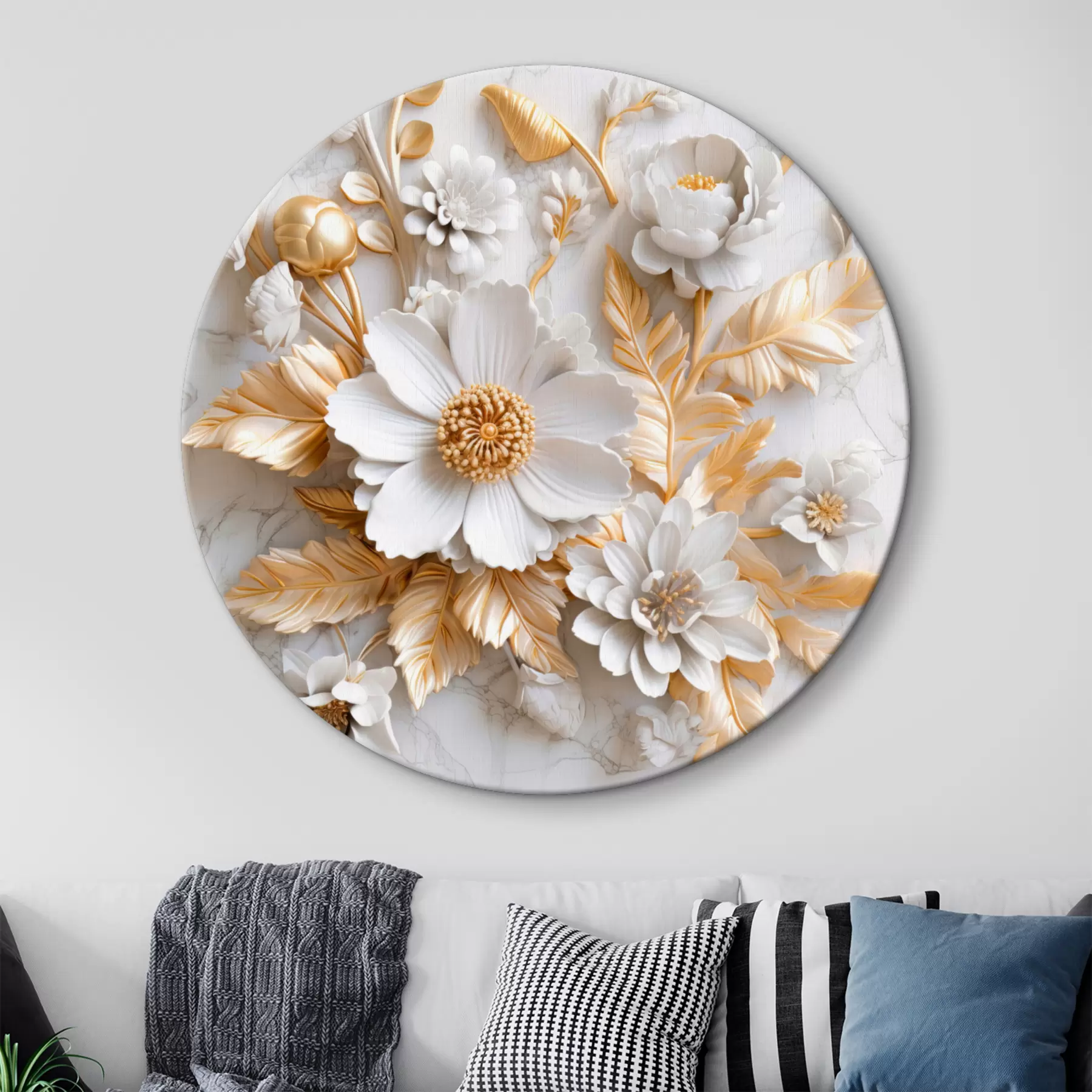  Schilderijen Delicate beige bloemen met 3D-effect r32778