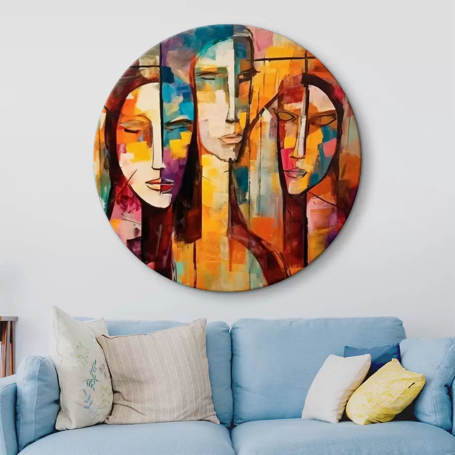  Peintures 3 visages surréalistes dans des tons orange vif r33845