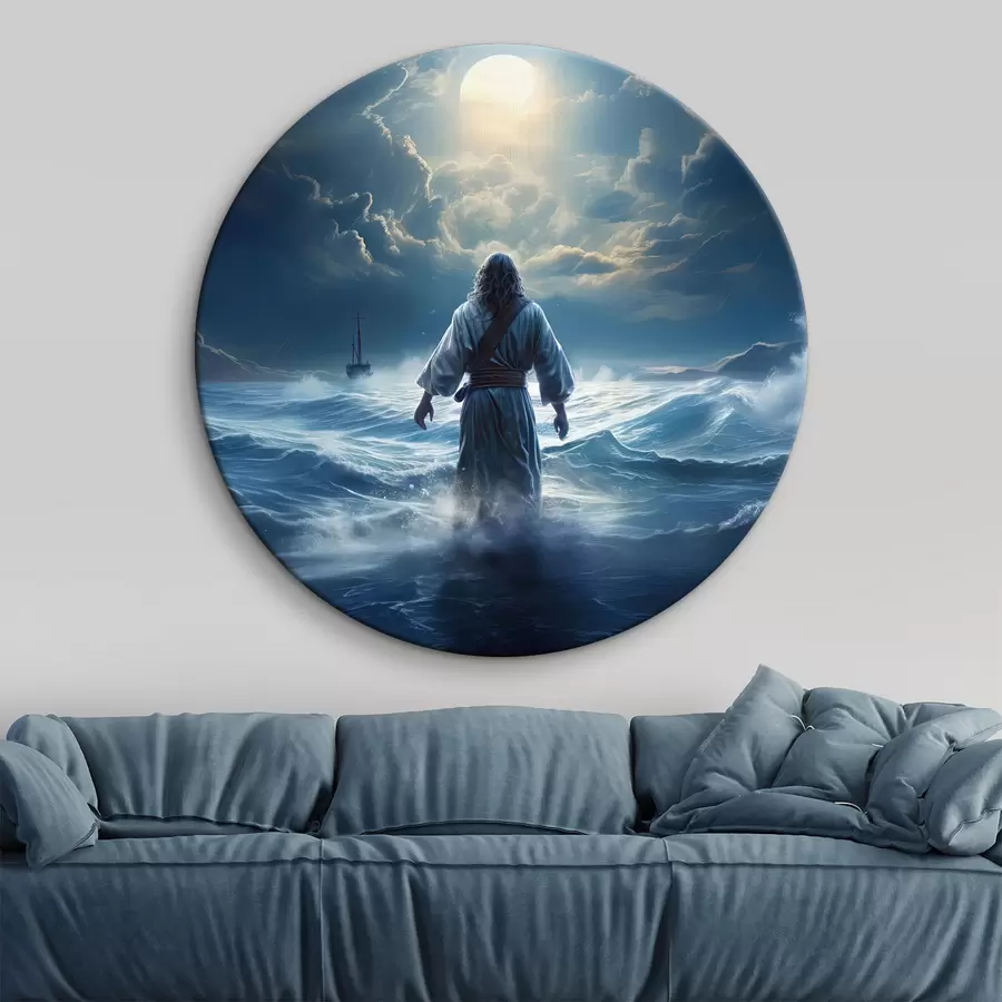  Schilderijen Een man kijkt 's nachts naar de volle maan r35357