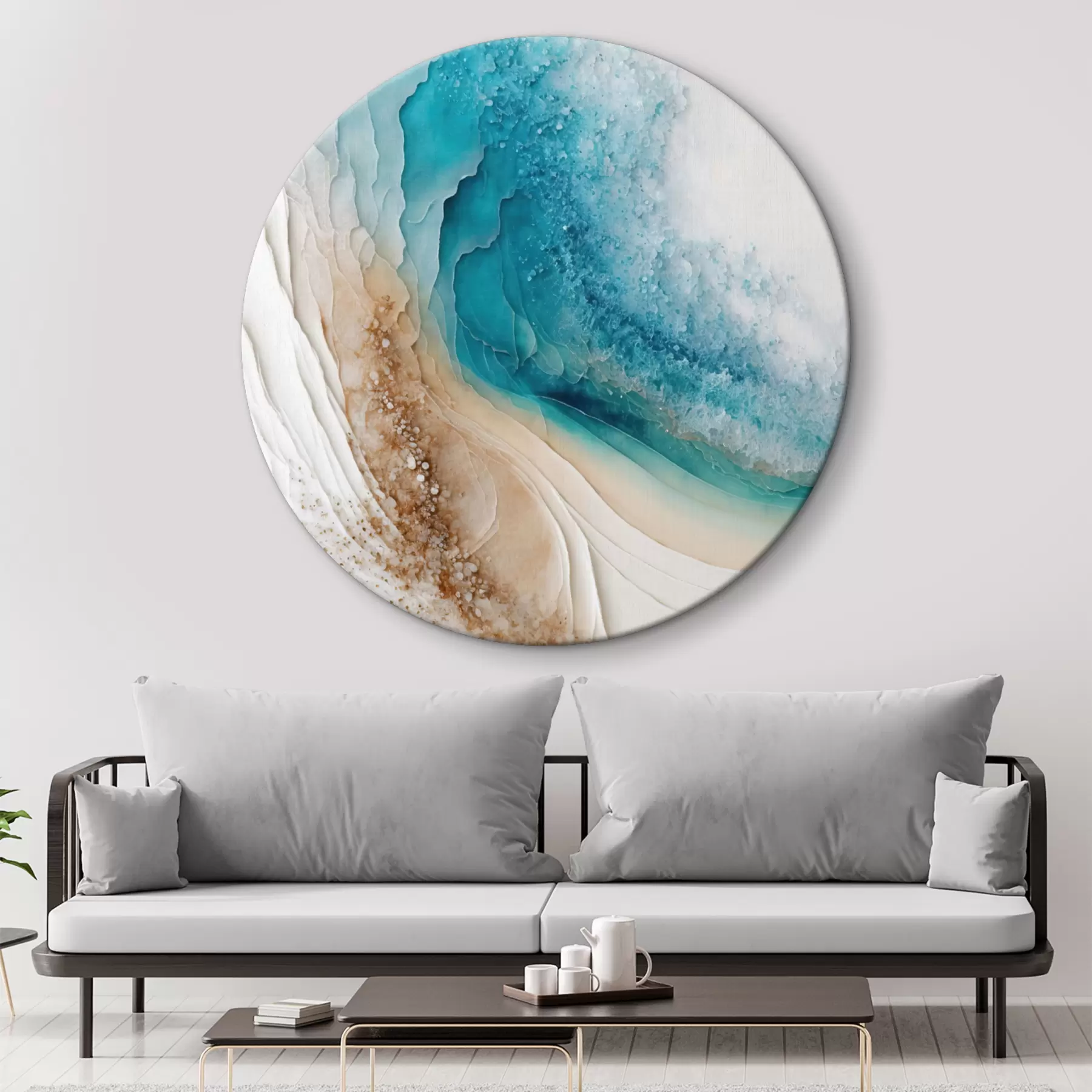  Schilderijen Turquoise en witte vloeiende kunst r36029