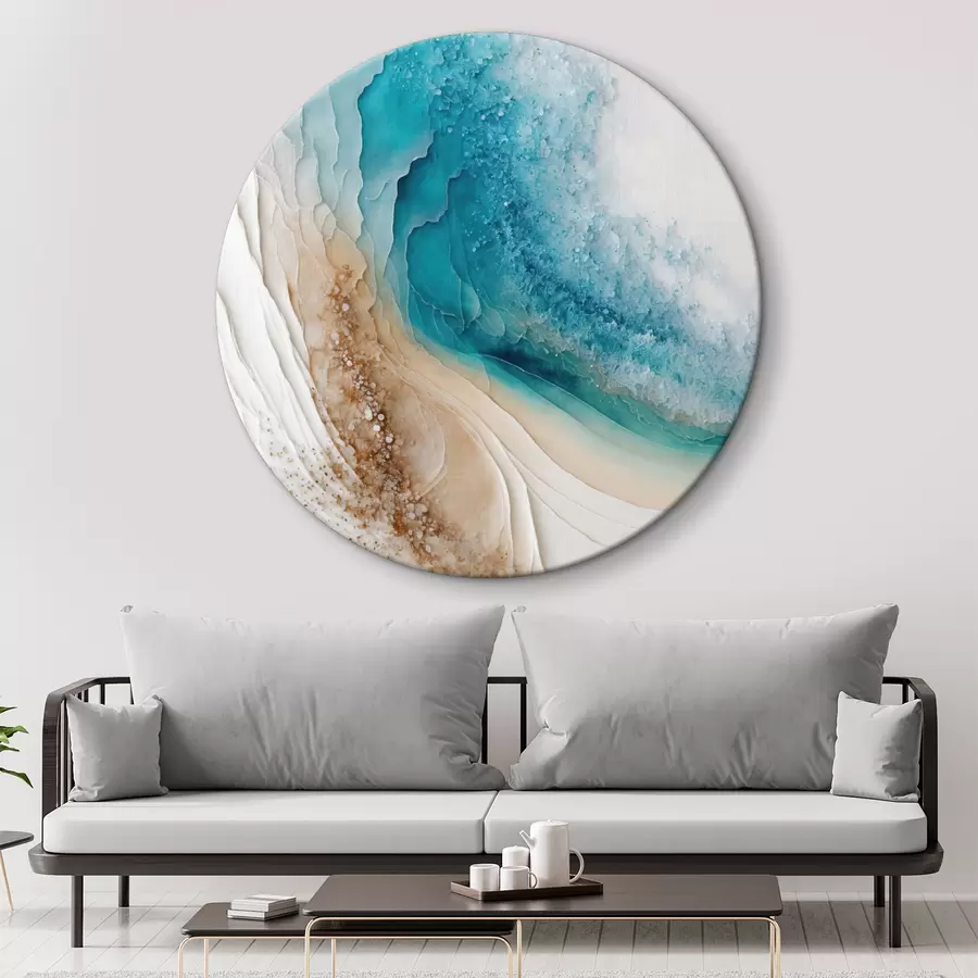  Schilderijen Turquoise en witte vloeiende kunst r36029