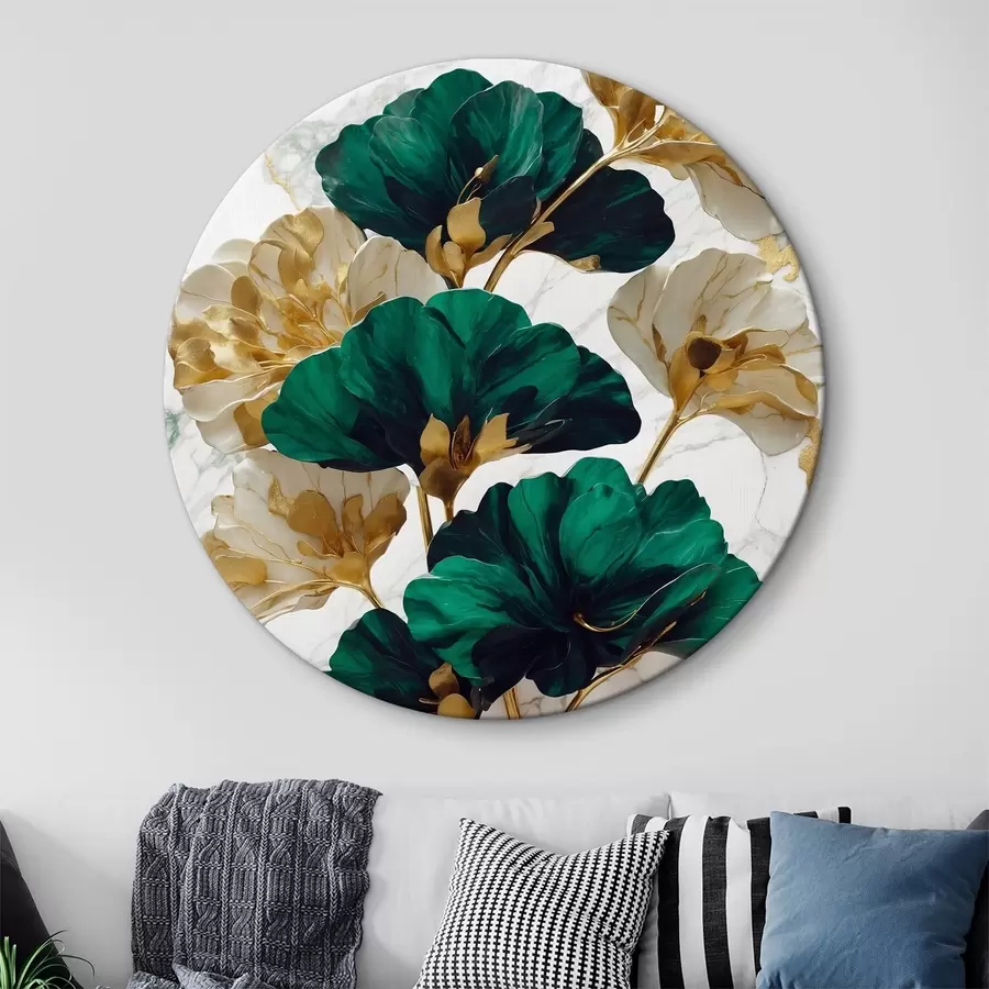  Schilderijen Groene en witte bloemen op witte marmeren achtergrond r36646