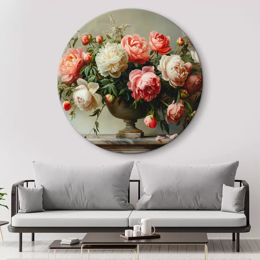  Peintures Bouquet luxuriant de pivoines et vase noir r38460