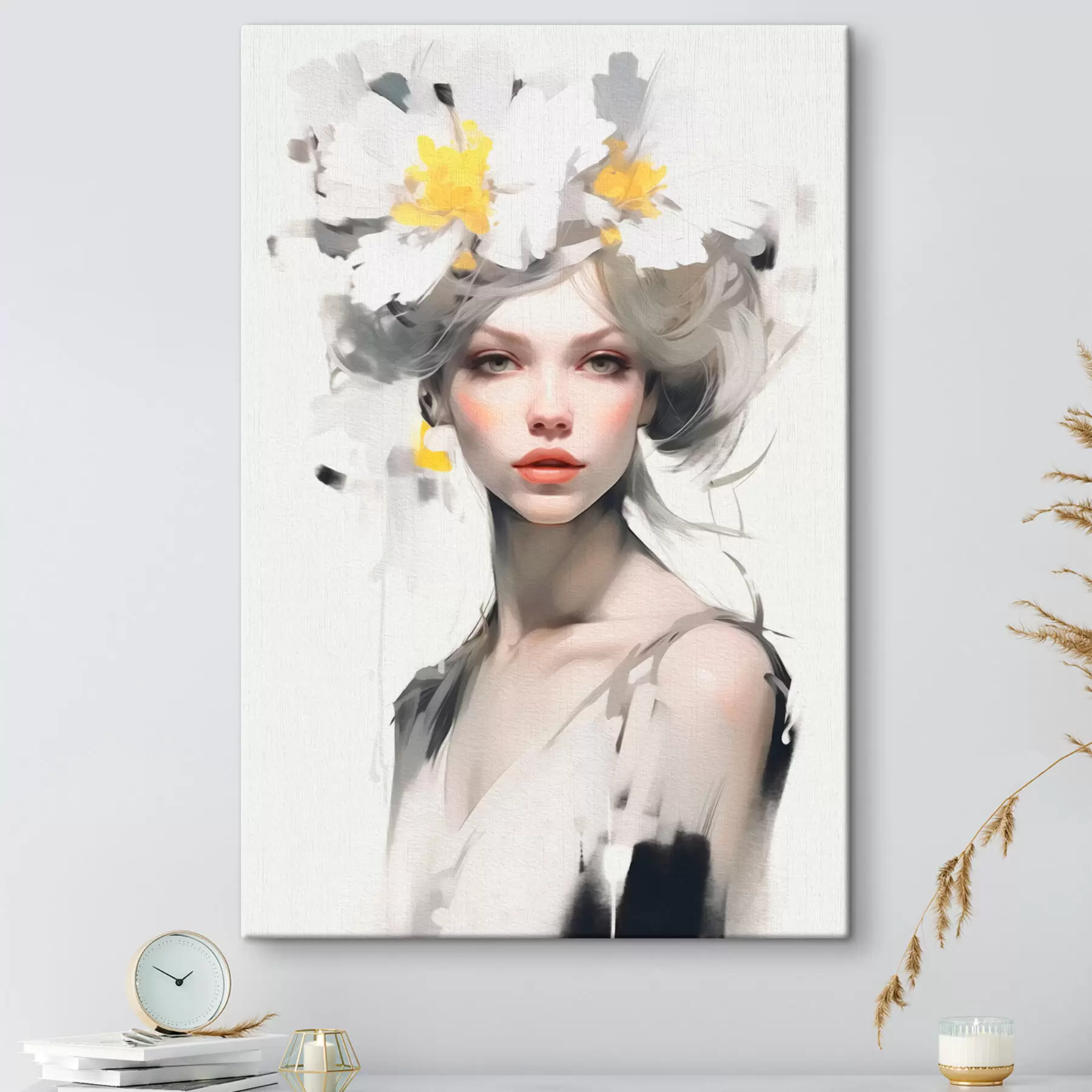 Papier peint photo Modèle avec des fleurs sur la tête s41322