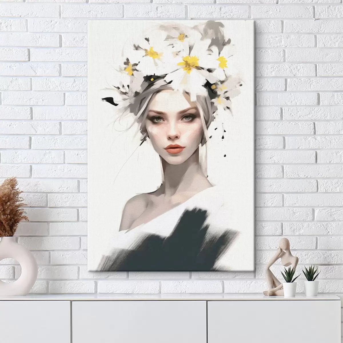  Schilderijen Een meisje met prachtige bloemen in haar haar s41323