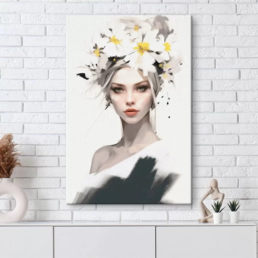  Peintures Une fille avec de belles fleurs dans les cheveux s41323