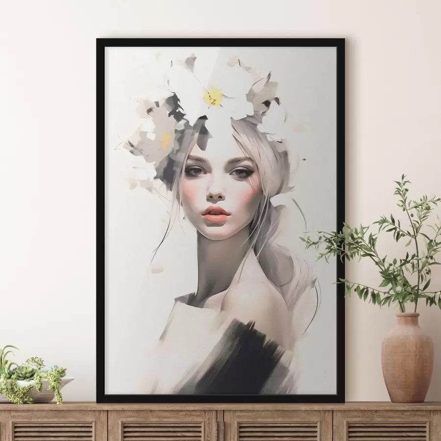 Fotobehang Model meisje met bloemen in haar haar f41321