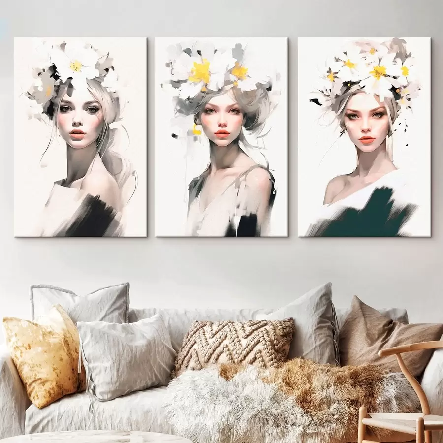  Peintures Jeune fille modèle avec des fleurs dans les cheveux m00375