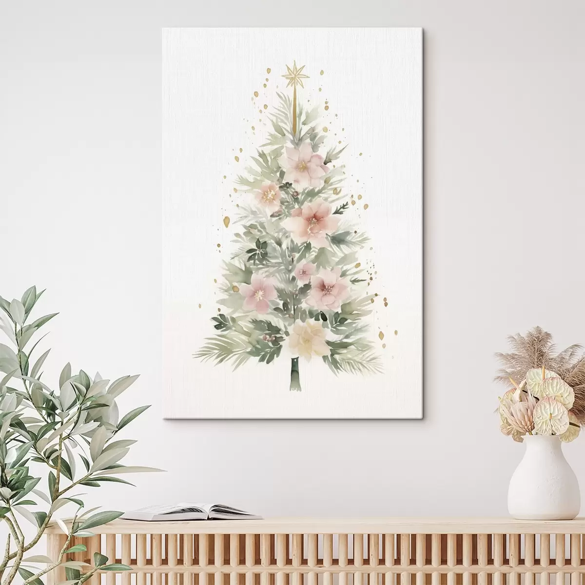  Schilderijen Aquarel kerstboom, dennenboom, bloemen s41360