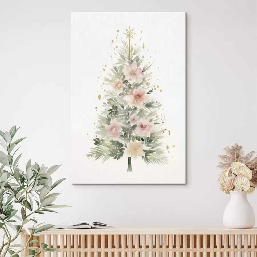  Schilderijen Aquarel kerstboom, dennenboom, bloemen s41360
