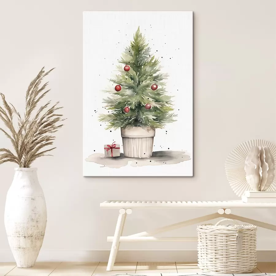  Schilderijen Aquarel kerstboom in de pot, dennenboom, cadeau s41361