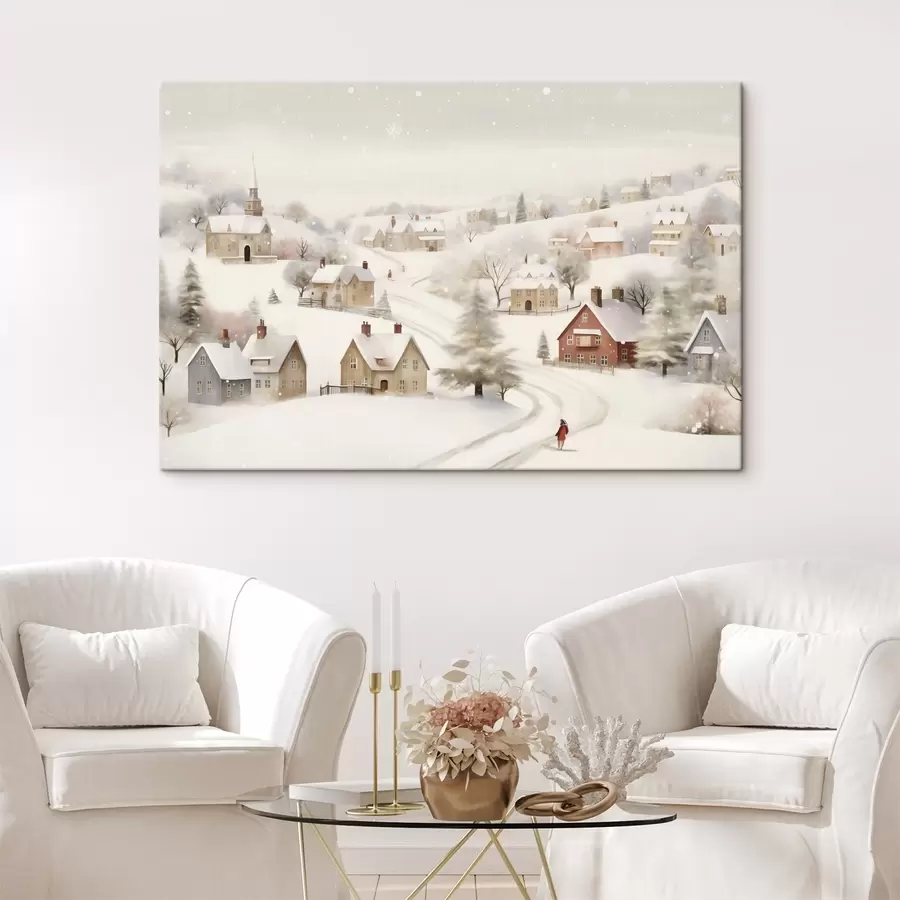  Peintures Village d'hiver, aquarelle, flocons de neige, couleurs douces, arbres, paysage s41381