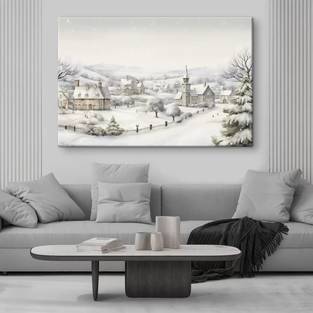  Peintures Beau village d'hiver, arbres, maisons, aquarelle, montagnes s41382