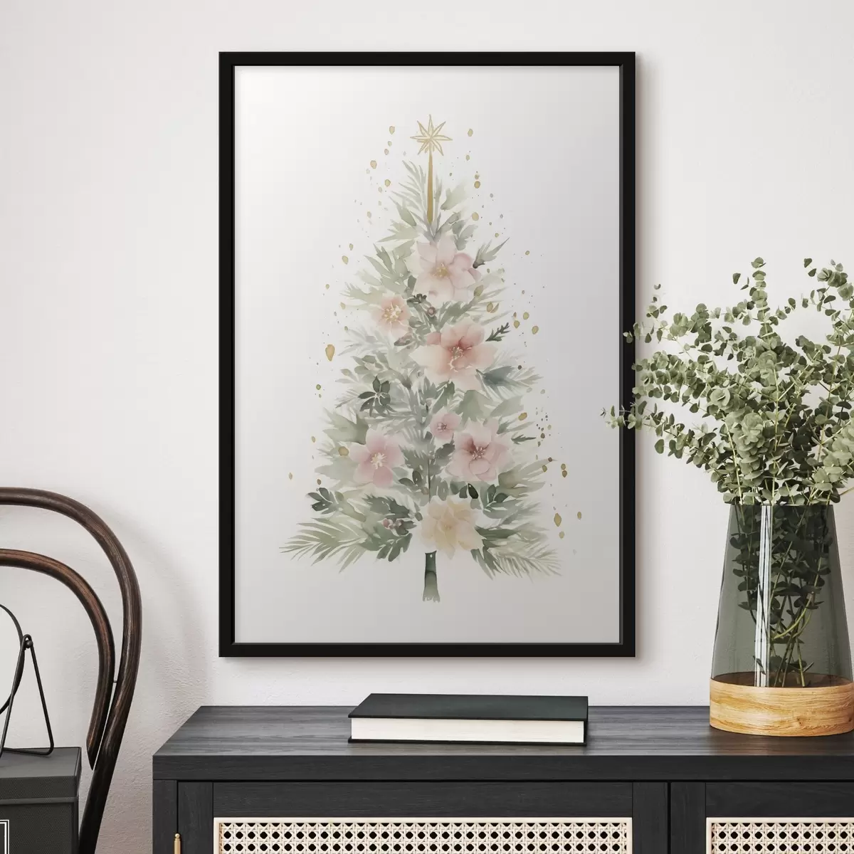 Affiche Aquarelle arbre de Noël, pin, floral f41360