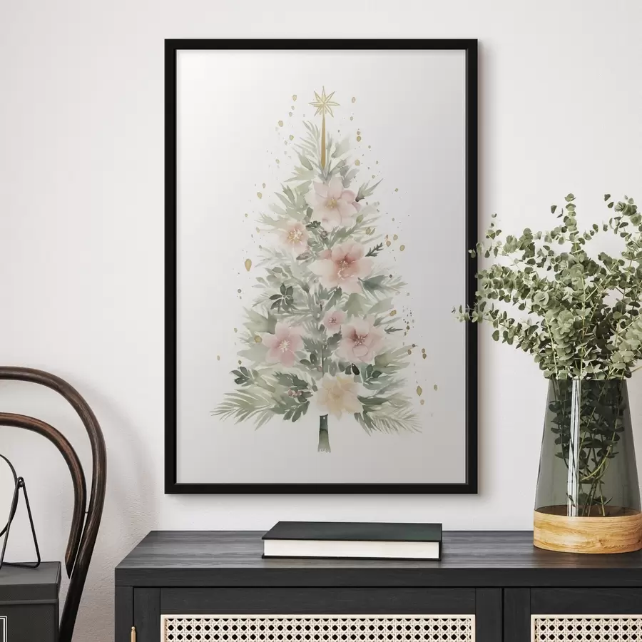 Papier peint photo Aquarelle arbre de Noël, pin, floral f41360