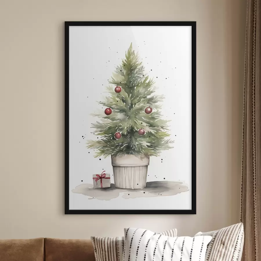  Schilderijen Aquarel kerstboom in de pot, dennenboom, cadeau f41361