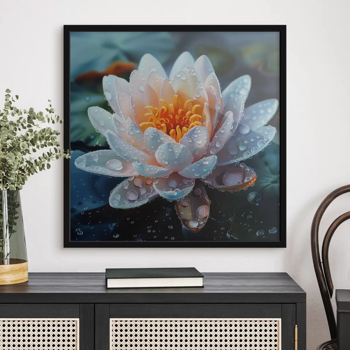 Poster Lotusbloem met dauwdruppels f41433