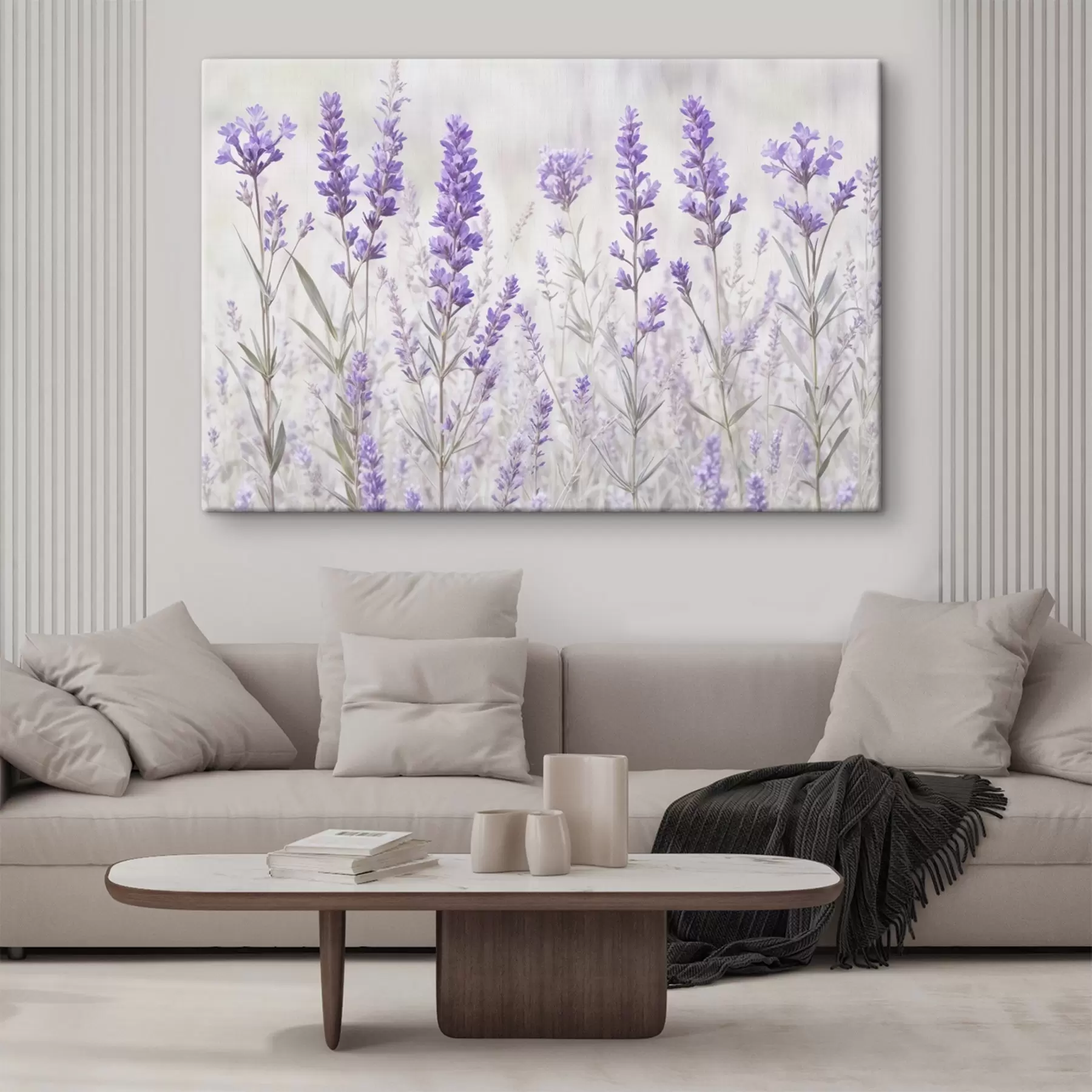 Fotobehang Een veld van paarse lavendel bloemen tegen een vage getextureerde achtergrond s41265