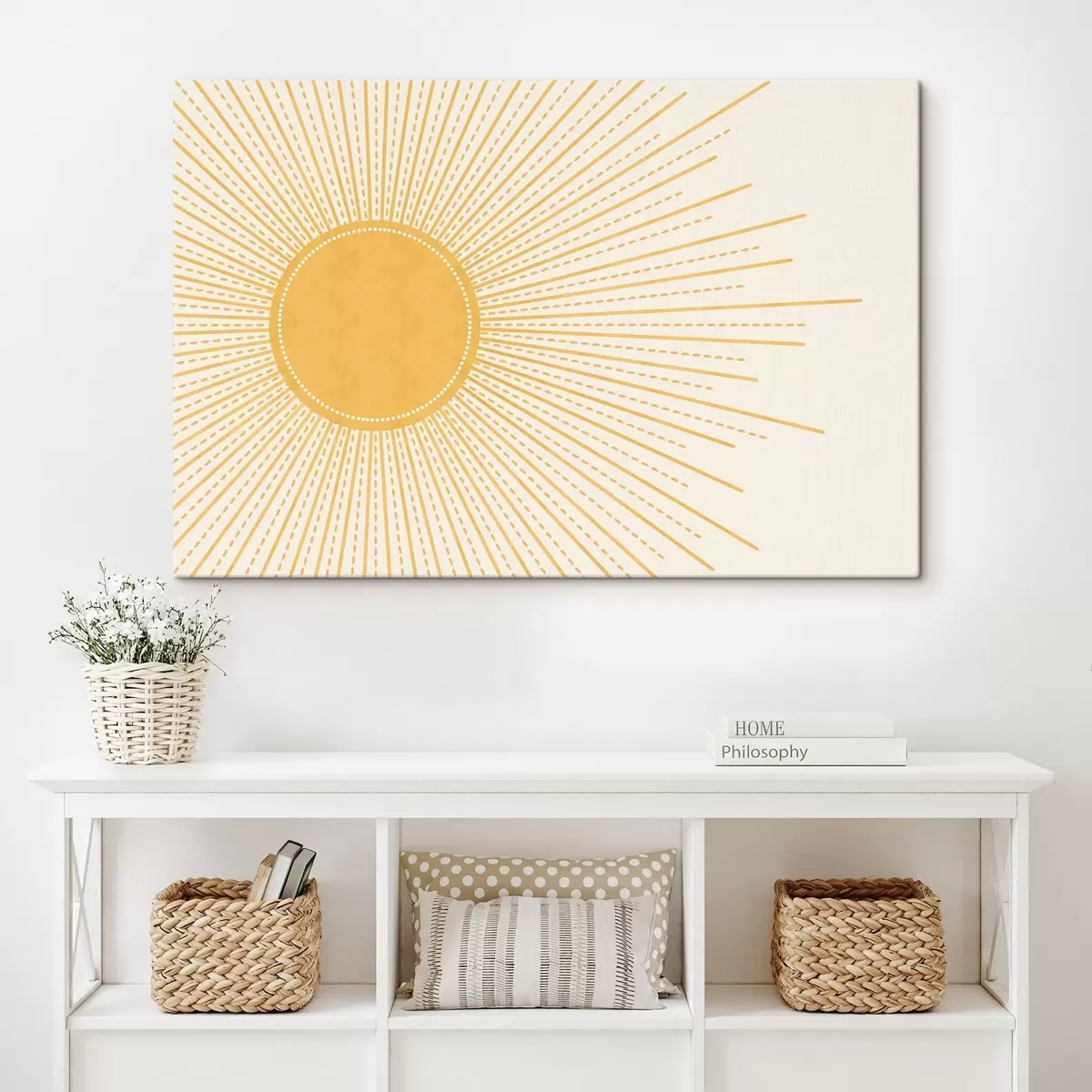  Peintures Un soleil jaune vif avec des rayons de soleil rayonnants sur un fond clair, créant une atmosphère chaude et ensoleillée s41268