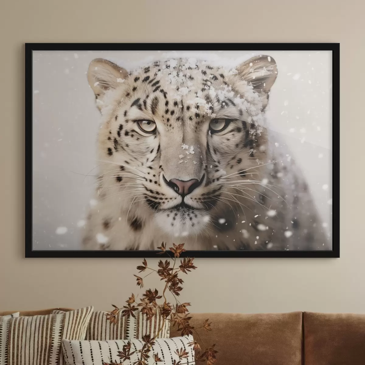 Affiche Portrait d'un léopard sous la neige f41434