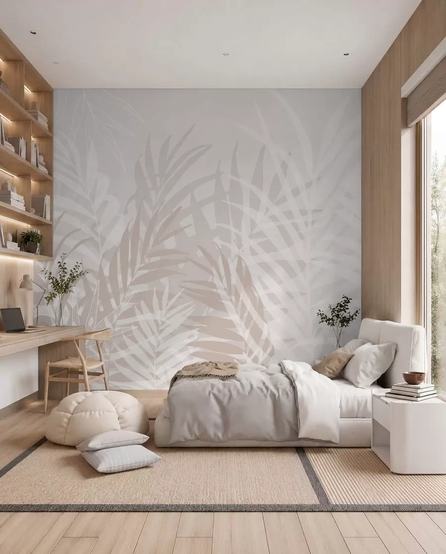Fotobehang Palmschaduwen in crème w02026v2