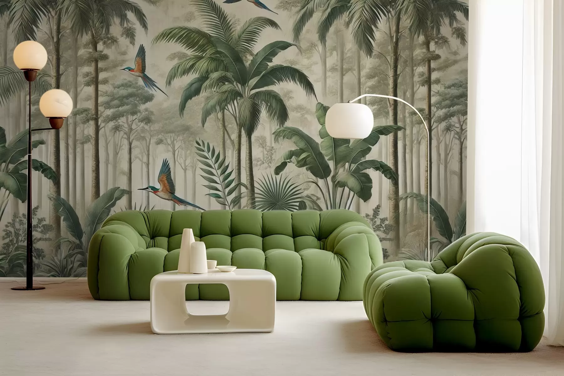 Fotobehang Panorama met tropisch landschap en vogels w01957