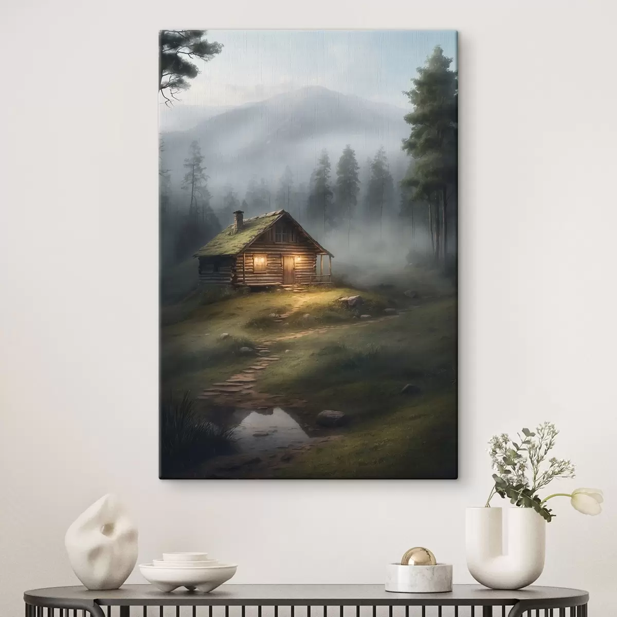  Schilderijen Hut in een mistig bos s41304