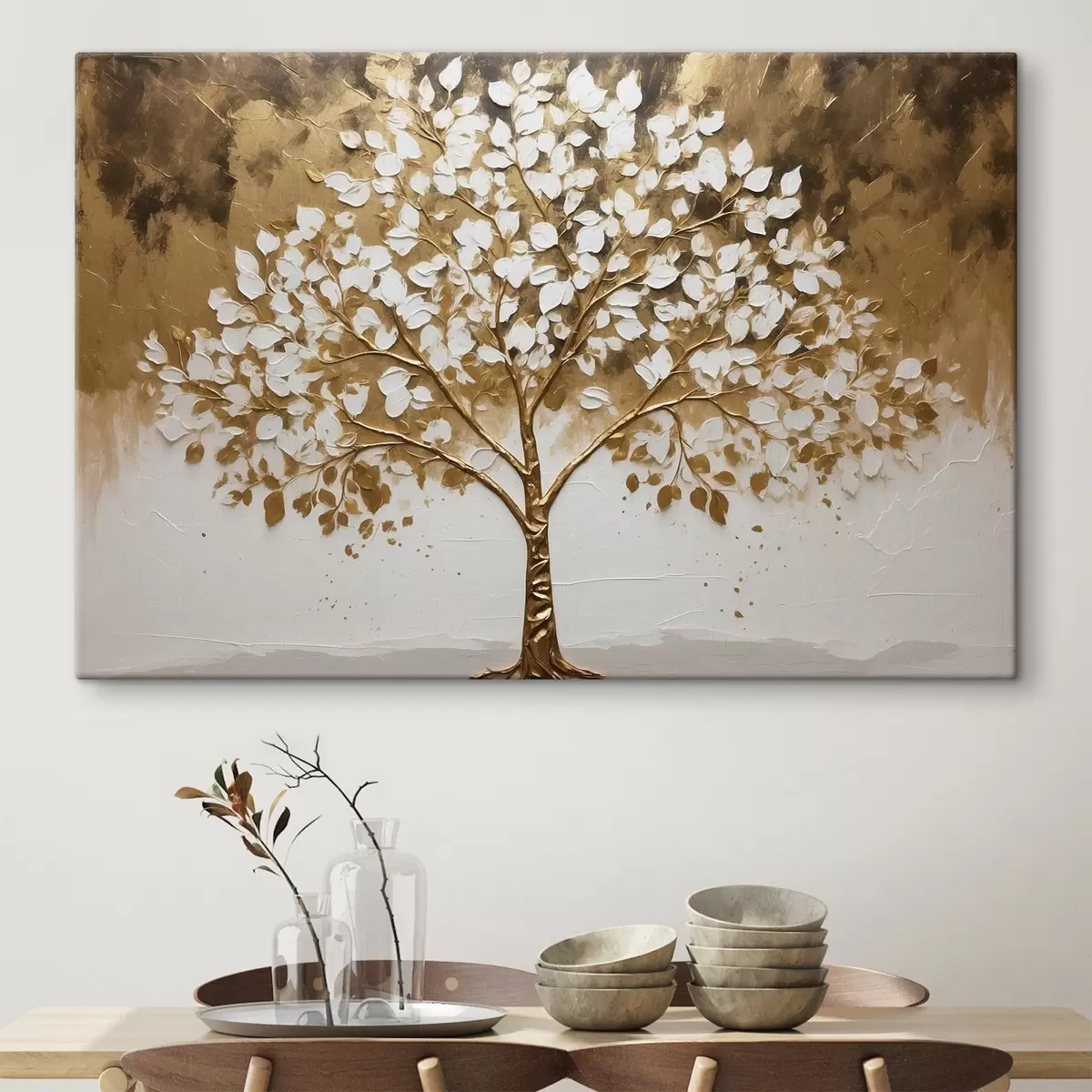  Peintures Arbre sur fond blanc et jaune s41307