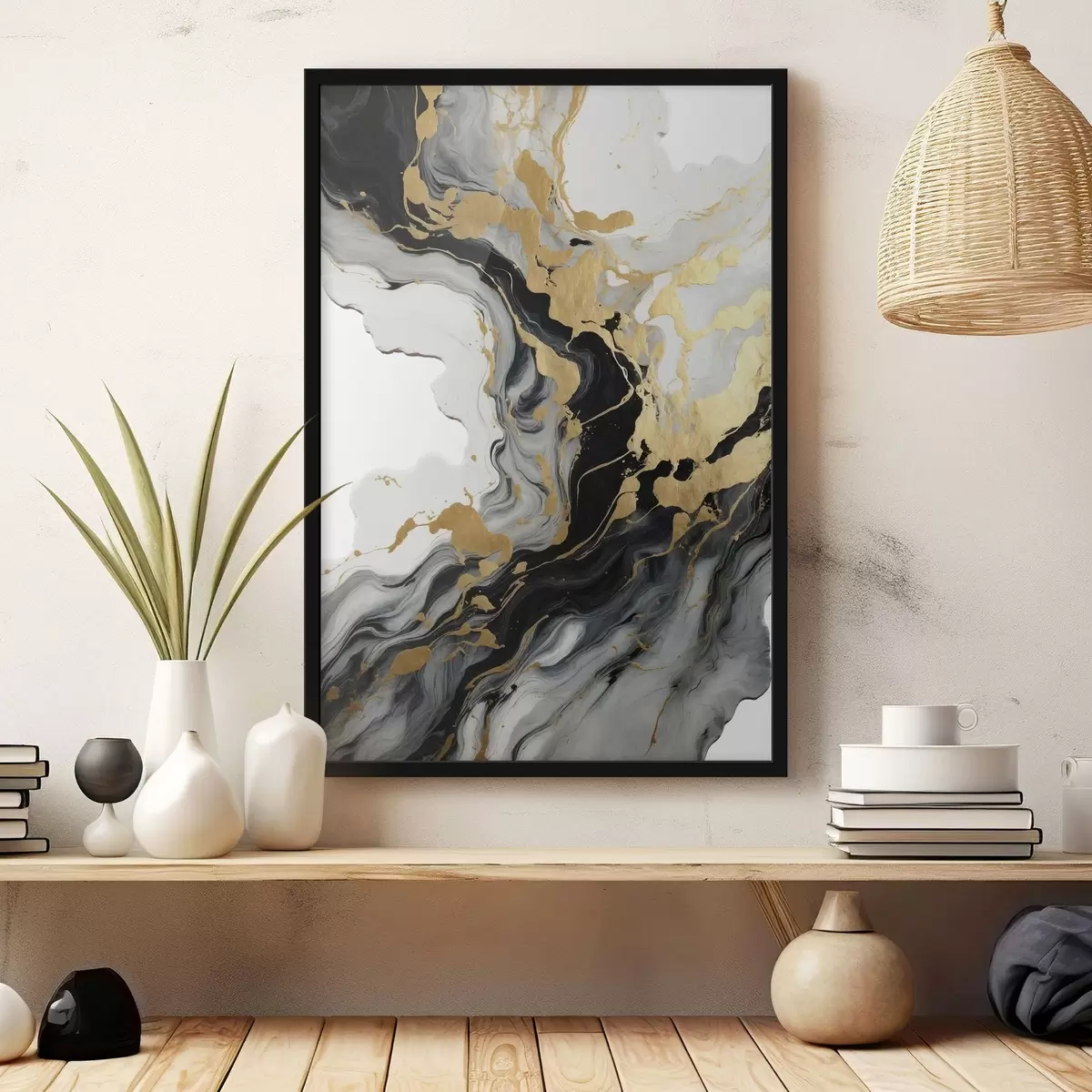 Affiche Peinture abstraite à l'aquarelle avec des peintures noires et jaunes f41290