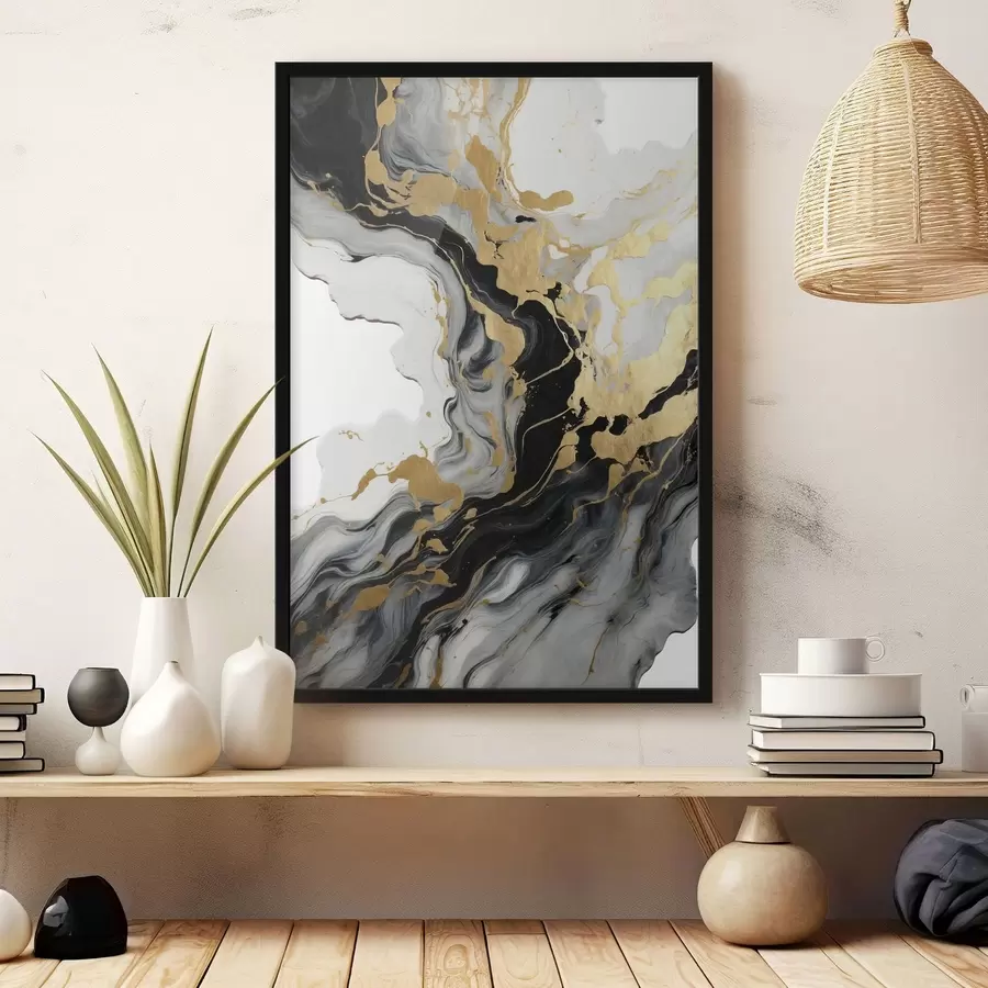 Fotobehang Abstract schilderij in aquarel met zwarte en gele verf f41290