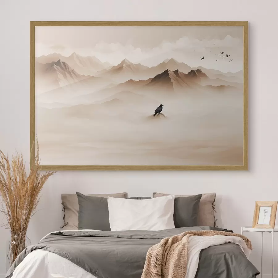 Papier peint photo Montagnes dans le brouillard en graphique vectoriel f41295