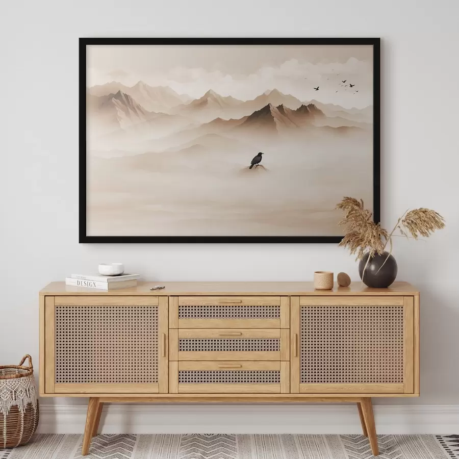 Fotobehang Bergen in mist in vectorafbeelding f41295