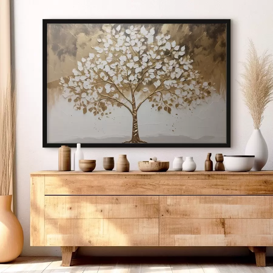 Fotobehang Boom op witte en gele achtergrond f41307