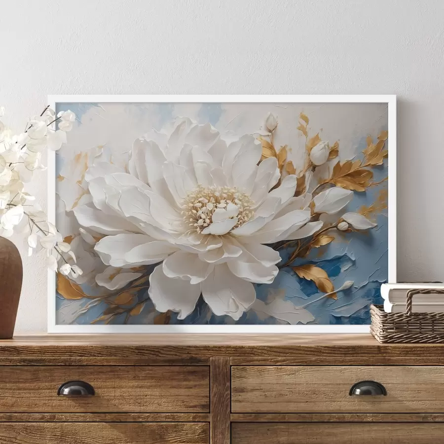Papier peint photo Fleur blanche sur fond bleu-blanc f41311