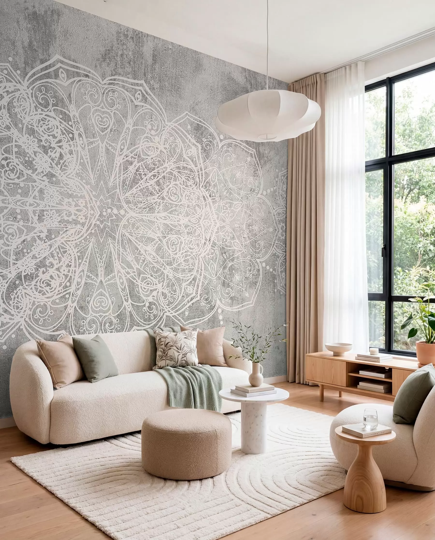 Fotobehang Zilveren kanten mandala w08387