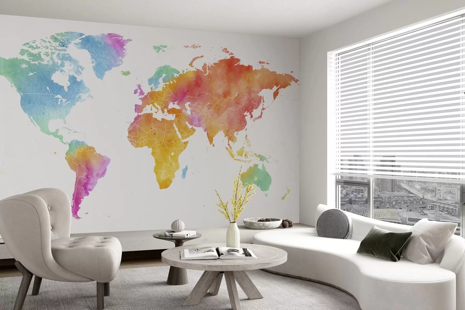 Fotobehang Levendige aquarel wereldkaart illustratie u99071