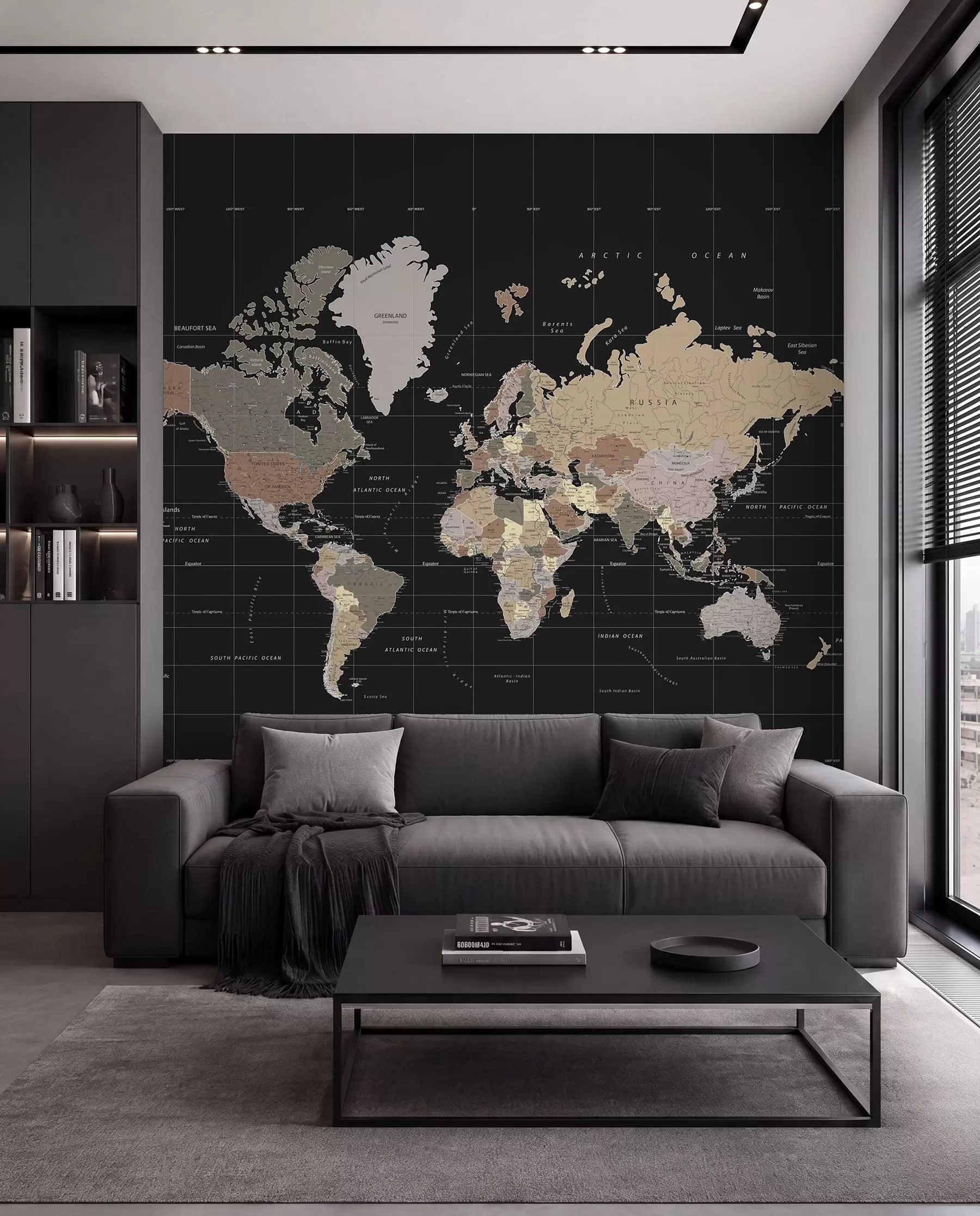 Fotobehang Wereldkaart op zwart I u99477d1