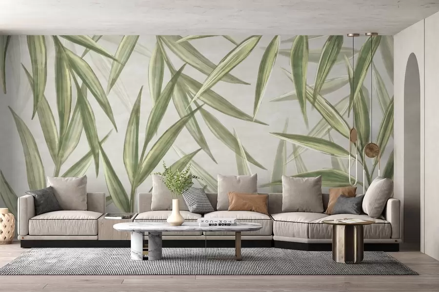 Fotobehang Weelderige bladeren in zachte aquareltinten w00236