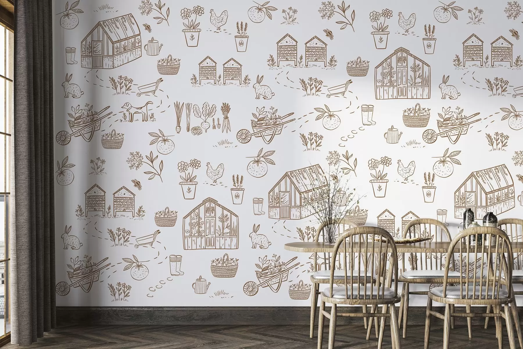 Papier peint photo Scènes de jardin fantaisistes dans des tons doux w00254v1