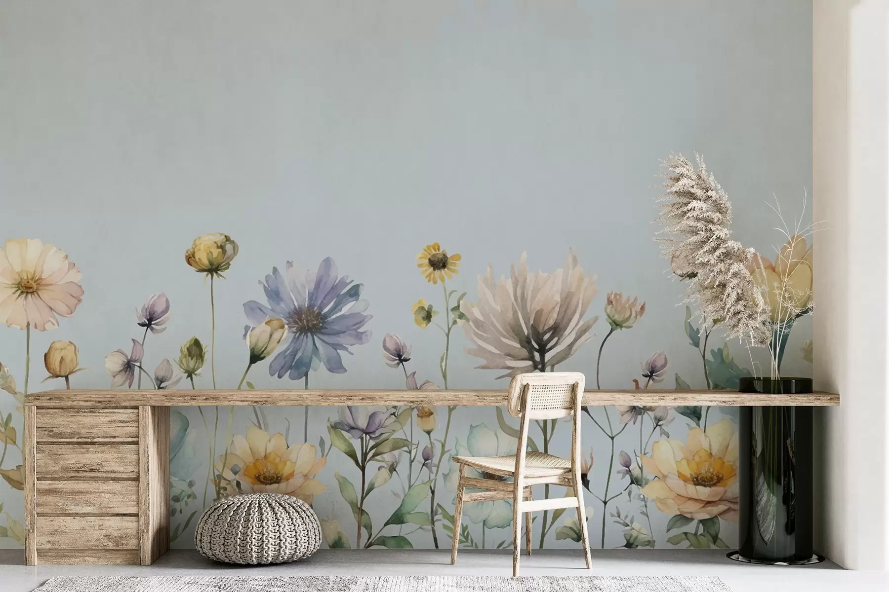 Fotobehang Bloeiende bloemen in zachte pasteltinten w00398