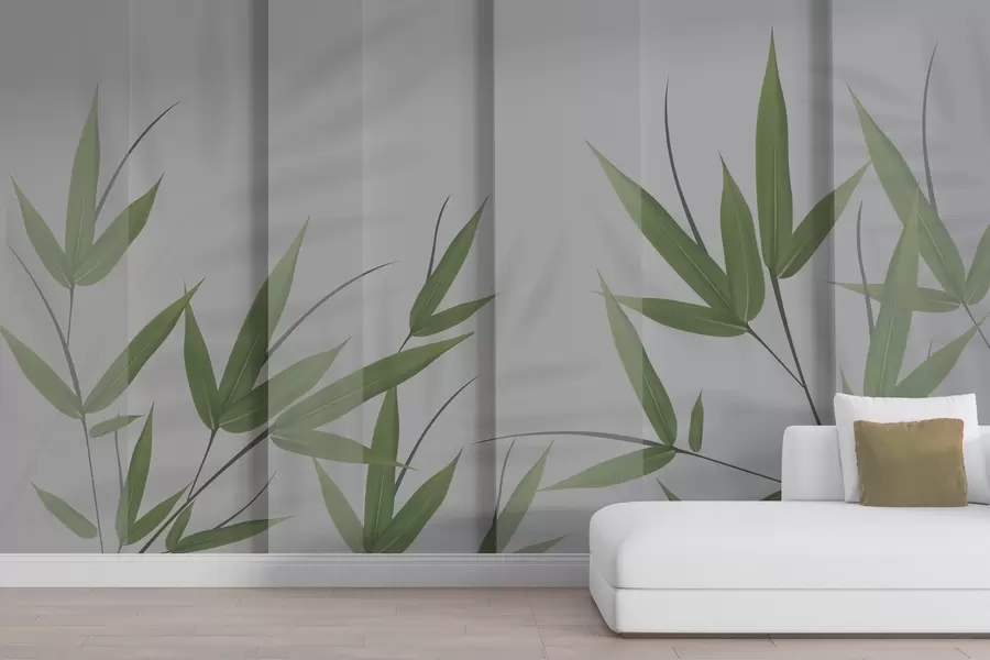 Fotobehang Weelderige bladeren tegen zachte achtergrond w00777