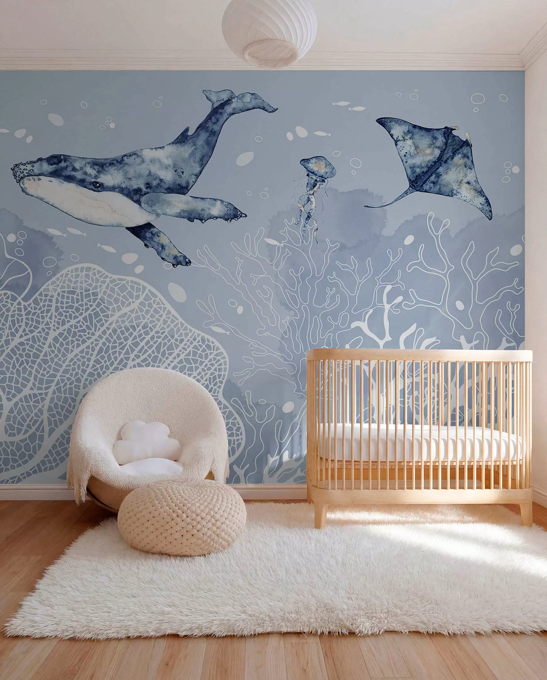 Papier peint photo Baleine sur corail blanc w00848