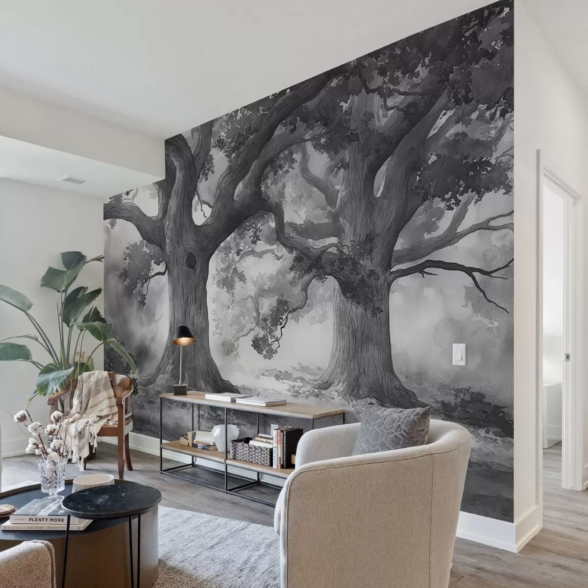 Fotobehang Majestueuze bomen in een rustig landschap w01182