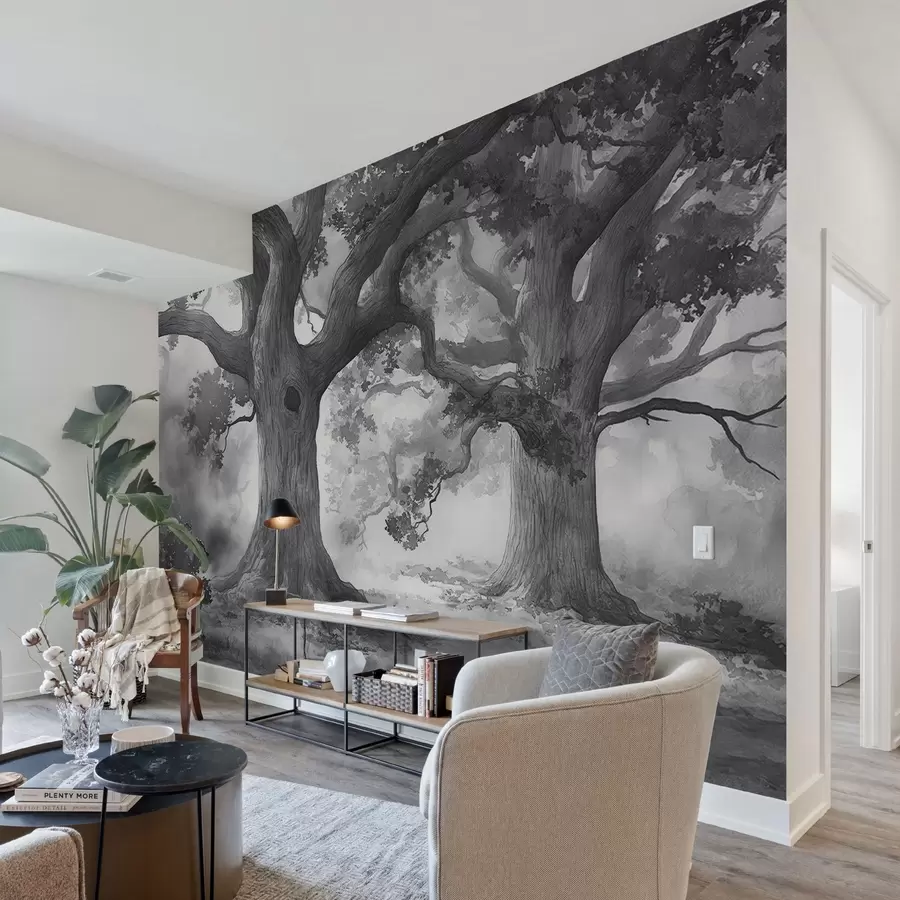 Fotobehang Majestueuze bomen in een rustig landschap w01182