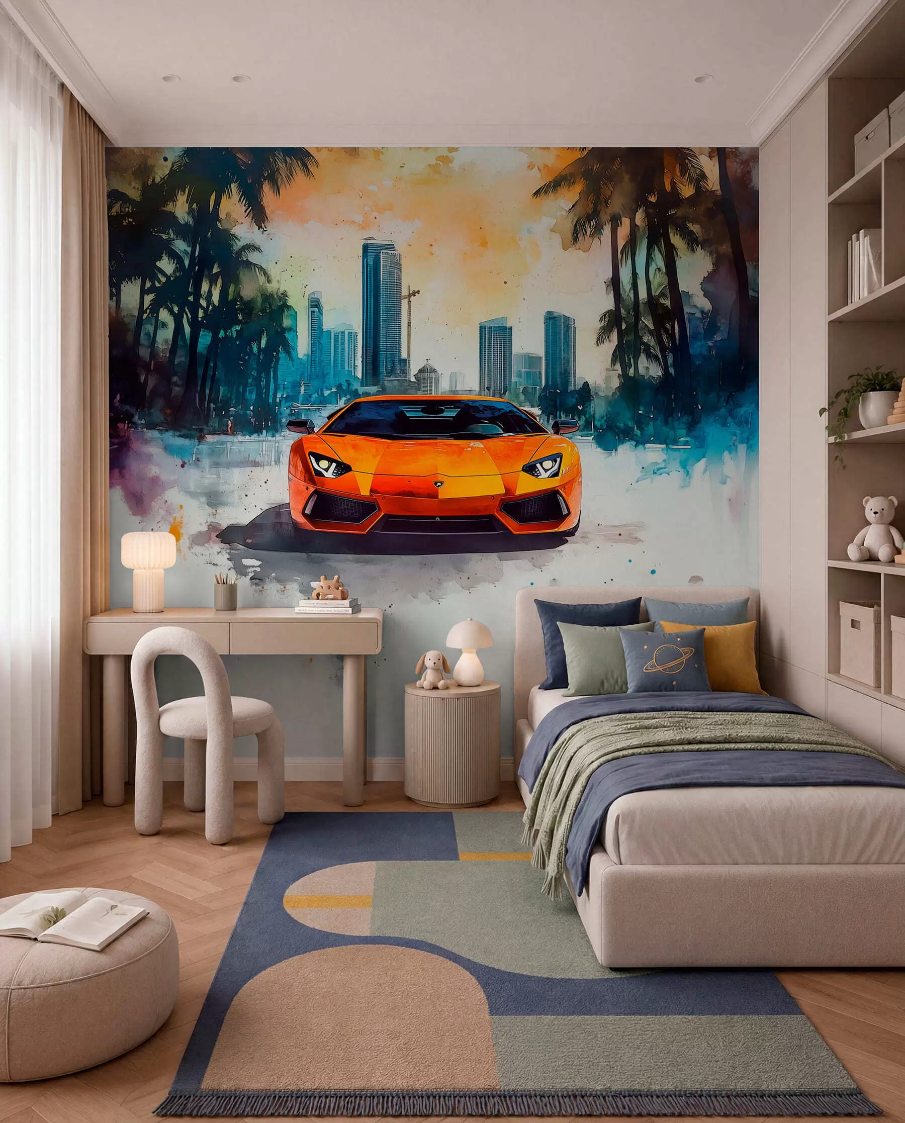Papier peint photo Voiture de sport orange peinte w01964